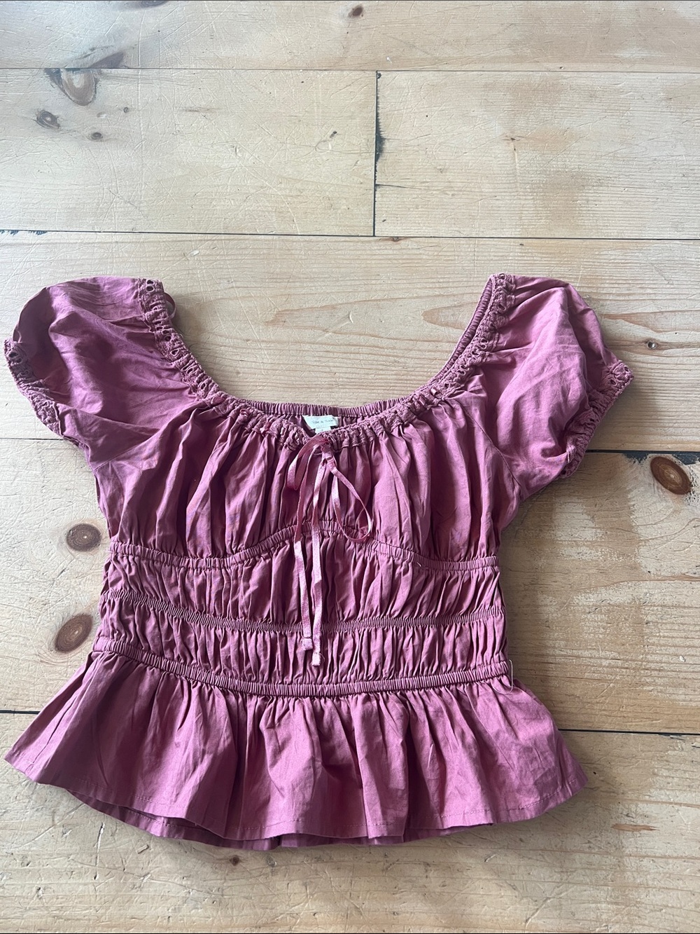 Smocked Peplum Blouse in Dusty Rose with slight crop